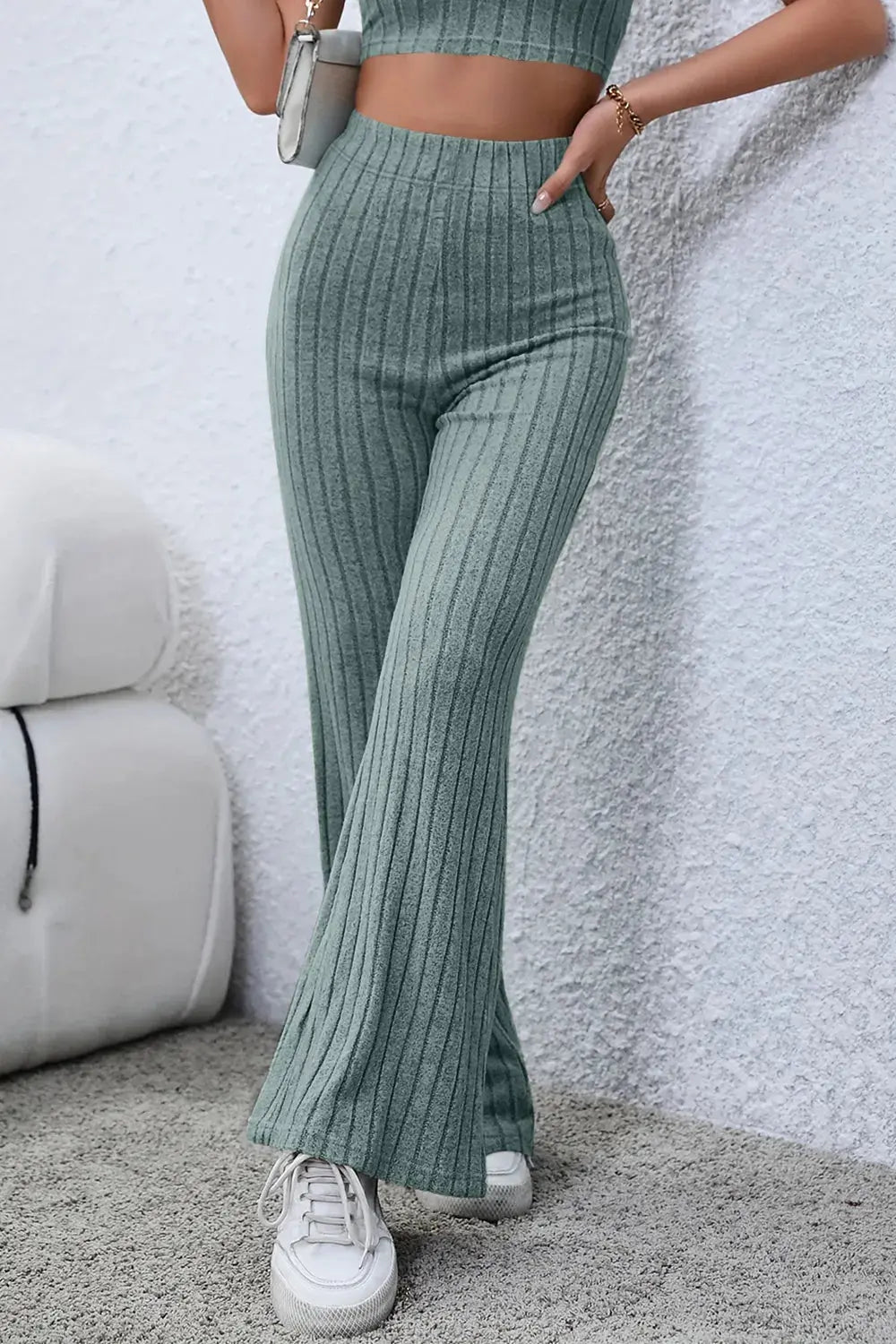 Basic Bae Full Size Ribbed High Waist Flare Pants  Style Ratio