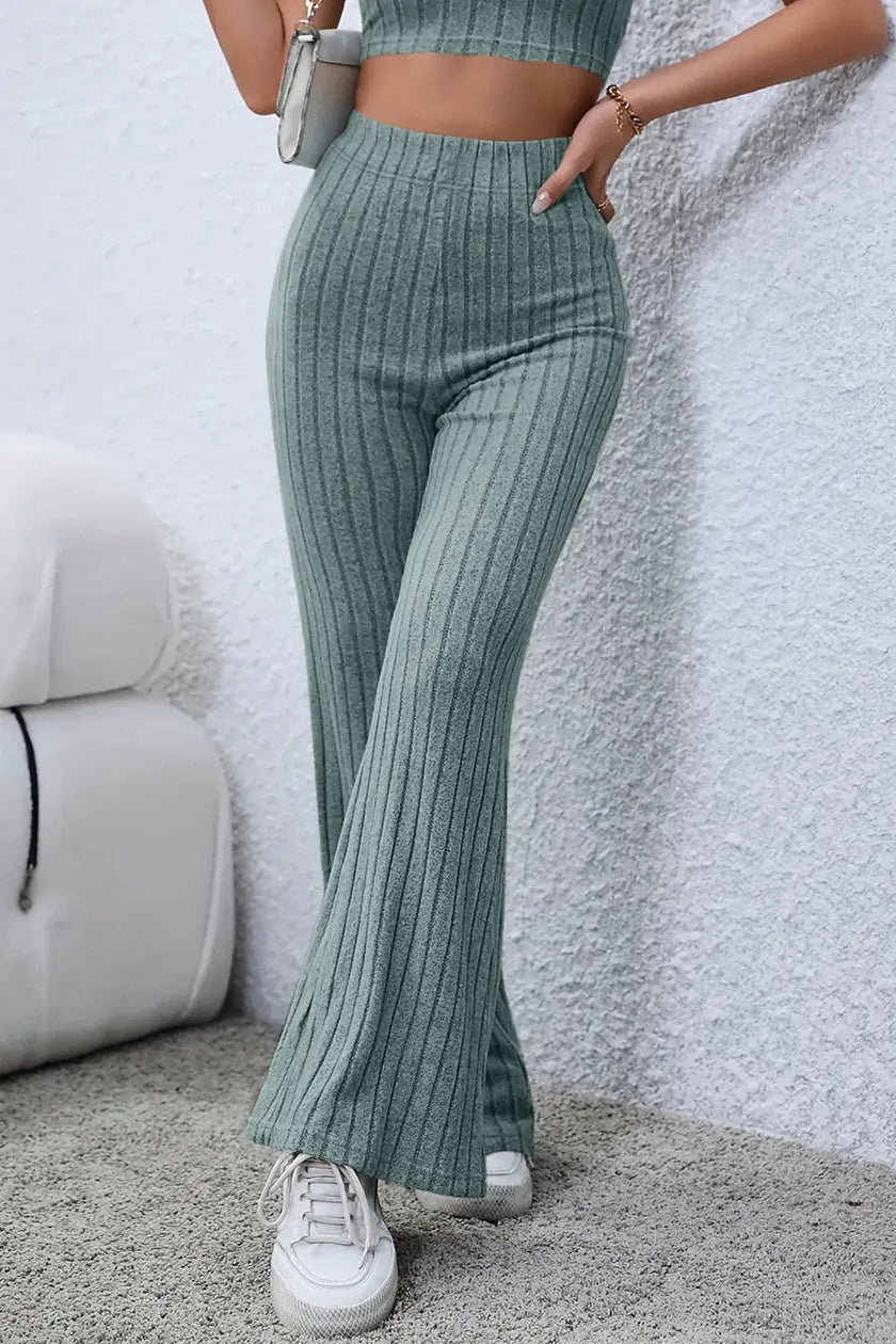 Basic Bae Full Size Ribbed High Waist Flare Pants  Style Ratio