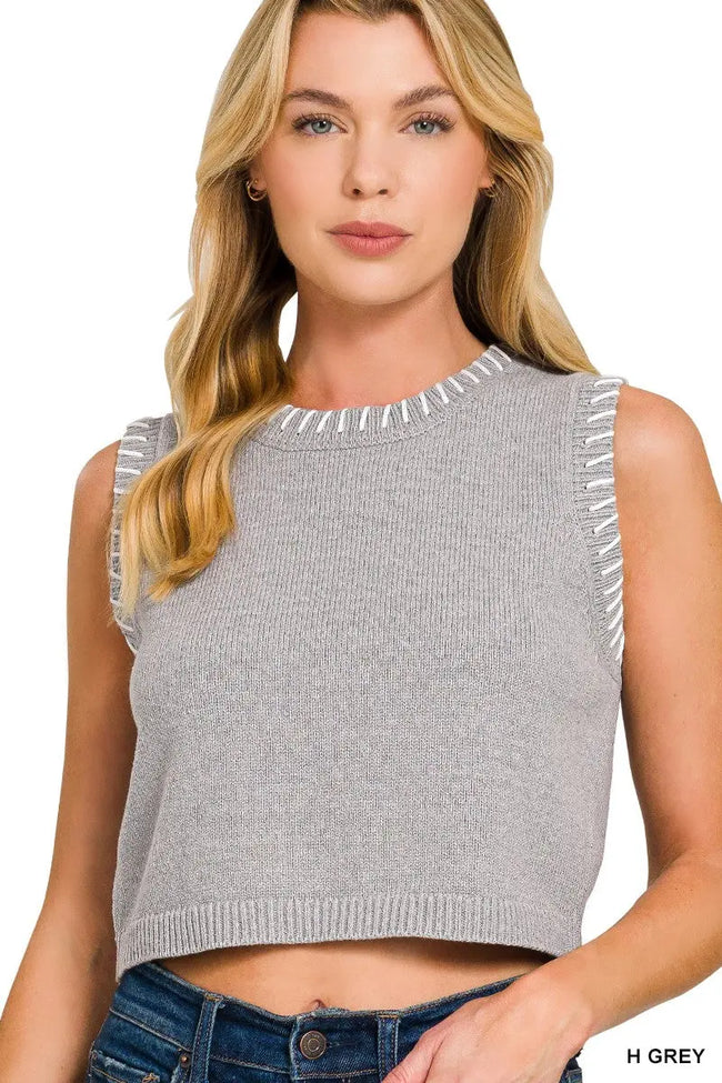 Zenana Stitch Detailed Cropped Sweater Tank Top  Style Ratio