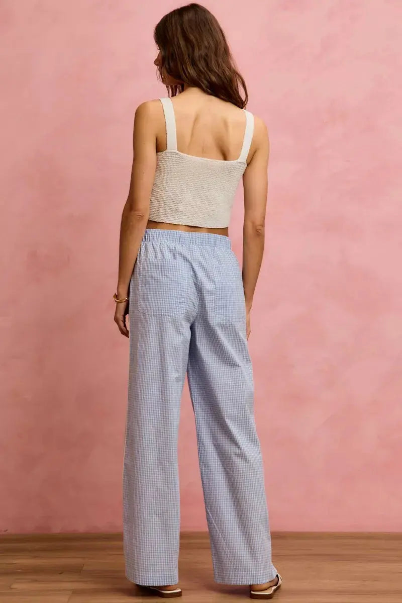 SO ME Wide Check  Pants With Side Lace Trim And Piping  Style Ratio