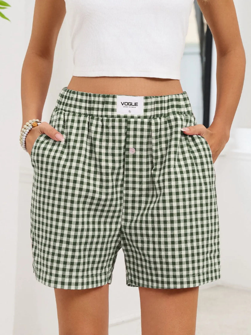 Gingham Elastic Waist Casual Shorts  Style Ratio