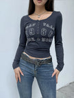 Letter Graphic Button Detail Long Sleeve Shirt  Style Ratio