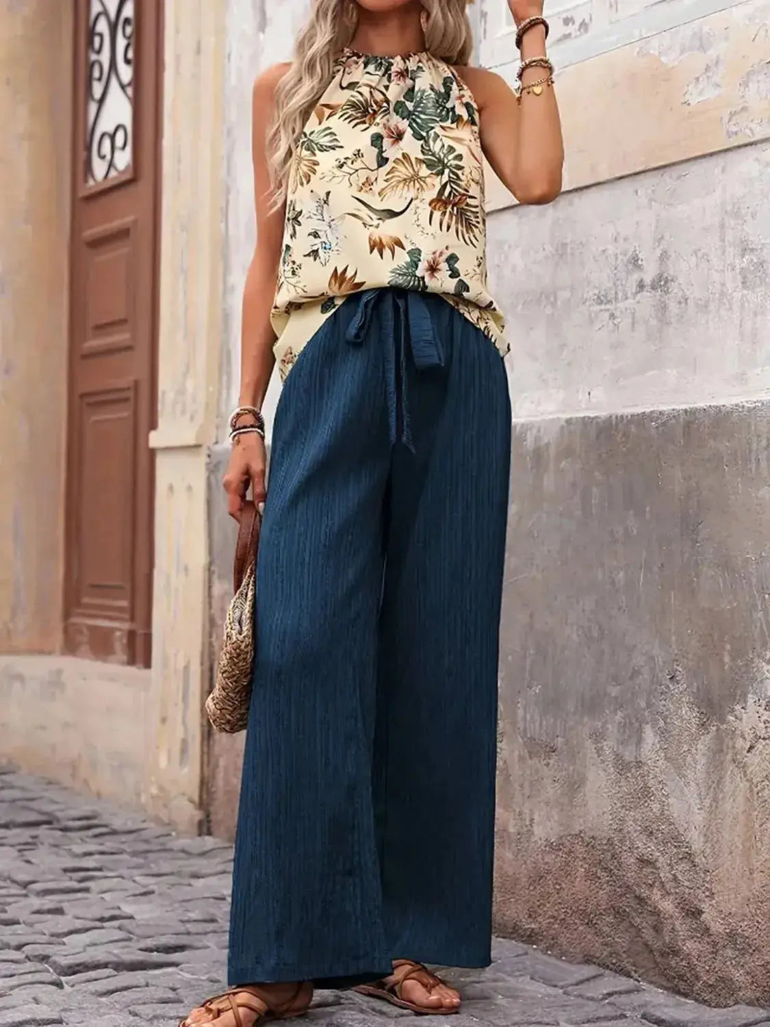 Printed Tank Top and Wide Leg Pants Set  Style Ratio