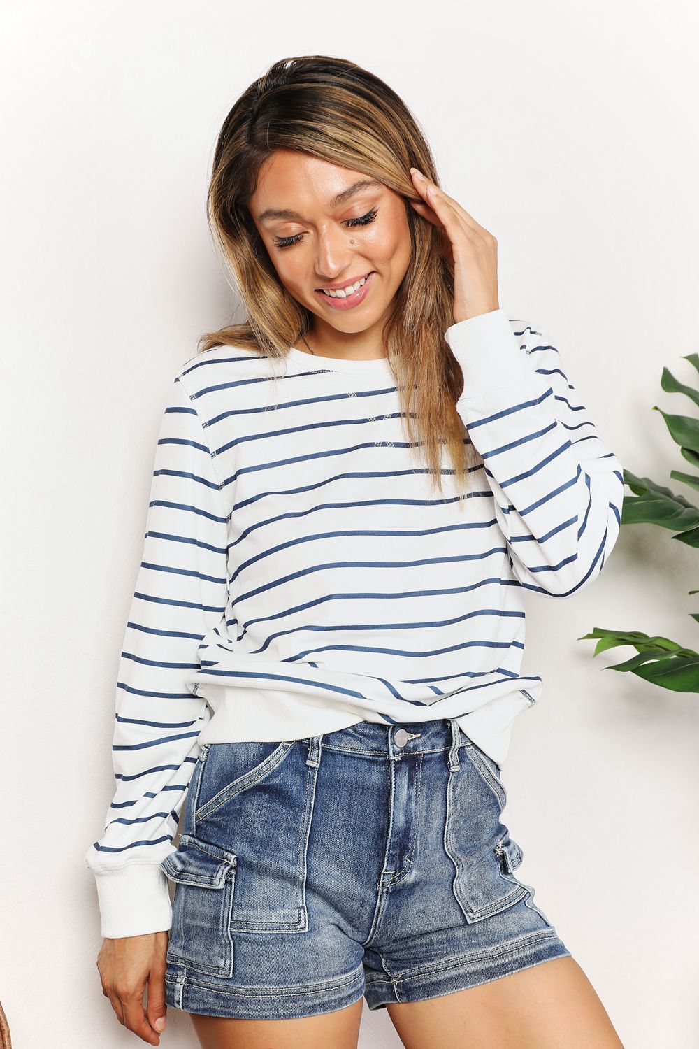 Striped Long Sleeve Round Neck Shirt