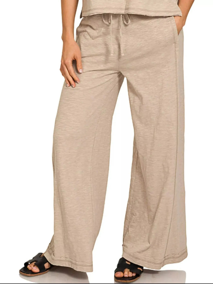 Zenana Cotton Slub Short Sleeve Tee and Pants Set  Style Ratio