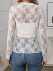Floral Mock Neck Long Sleeve Mesh Top  Style Ratio