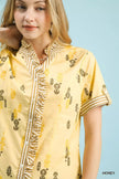 Umgee Printed Ruffle Trim Button Front Blouse  Style Ratio