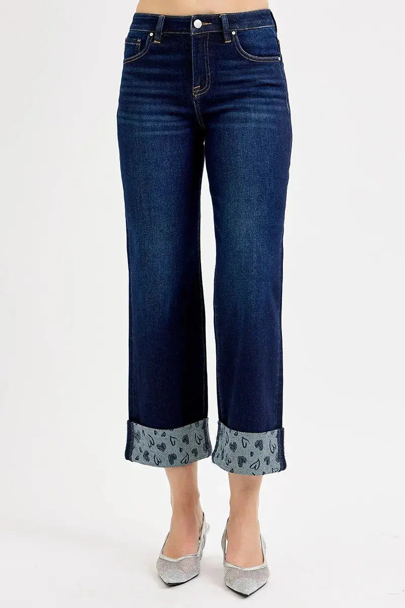 RISEN Mid Rise Fit Crop Wide With Printed Cuff Jeans  Style Ratio