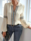 Notched Textured Balloon Sleeve Blouse  Style Ratio
