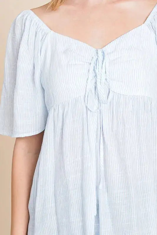 Lime N Chili Thin Striped with Tie Front Babydoll Blouse  Style Ratio