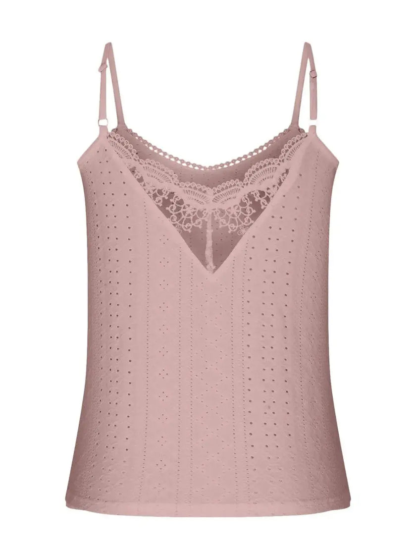 Eyelet Lace Detail V-Neck Cami  Style Ratio