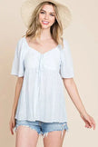 Lime N Chili Thin Striped with Tie Front Babydoll Blouse  Style Ratio