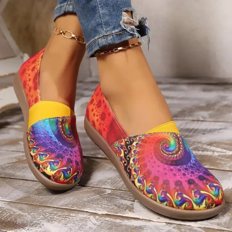 Bohemian Spiral Print Multicolor Slip-Ons  Style Ratio