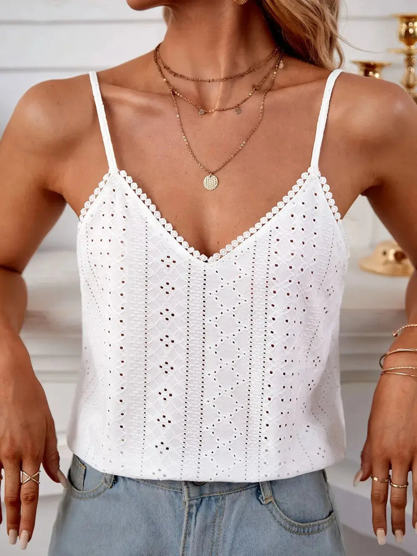 Eyelet Lace Detail V-Neck Cami  Style Ratio