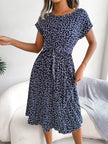 Floral Print Pleated Midi Dress with Belt  Style Ratio