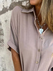 Full Size Collared Neck Half Sleeve Shirt  Style Ratio