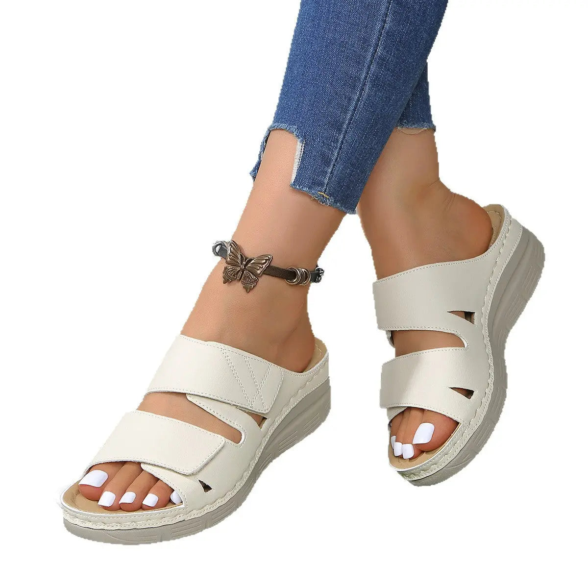 Thick Bottom Slope with Velcro Sandals - Style Ratio