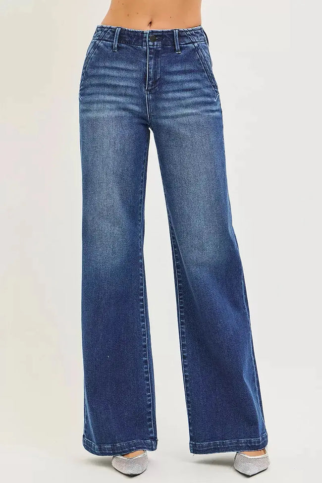 RISEN High Rise Wide Leg Slanted Pocket Jeans  Style Ratio
