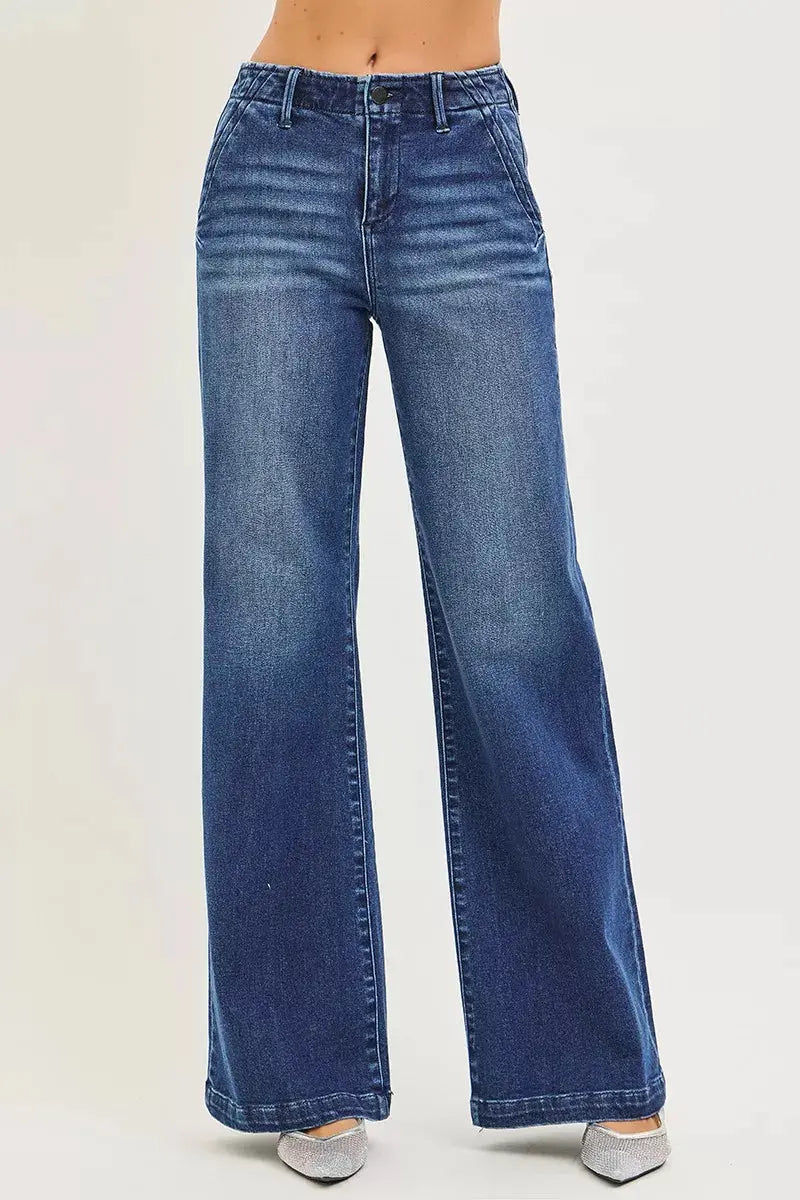 RISEN High Rise Wide Leg Slanted Pocket Jeans  Style Ratio