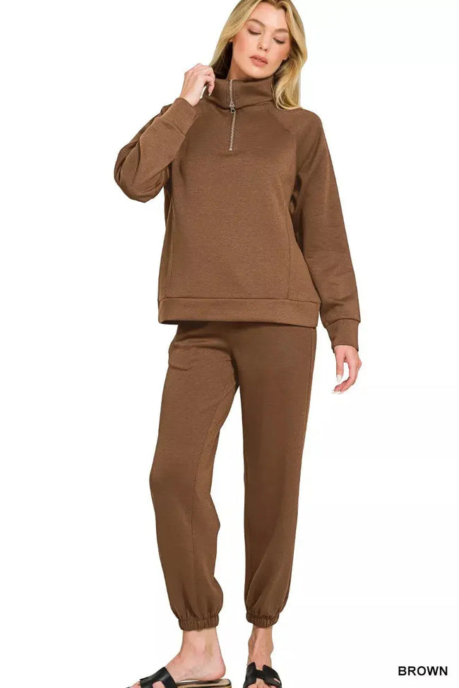 Zenana Scuba Half Zip Sweatshirts and Joggers Set  Style Ratio
