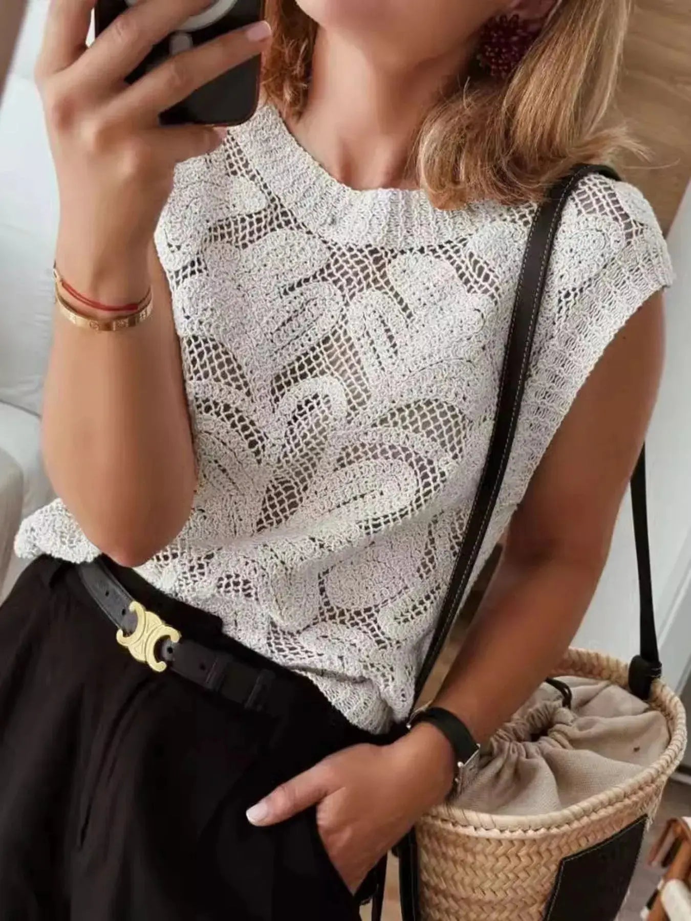 Lace Knit Sleeveless Sweater  Style Ratio