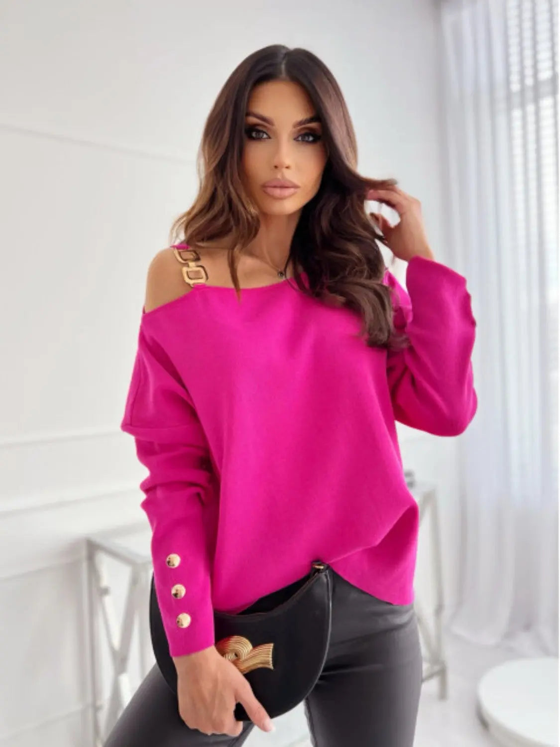 Asymmetrical Neck Buttoned Top  Style Ratio