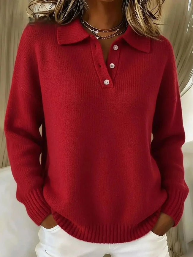 Full Size Half Button Collar Drop Shoulder Sweater  Style Ratio