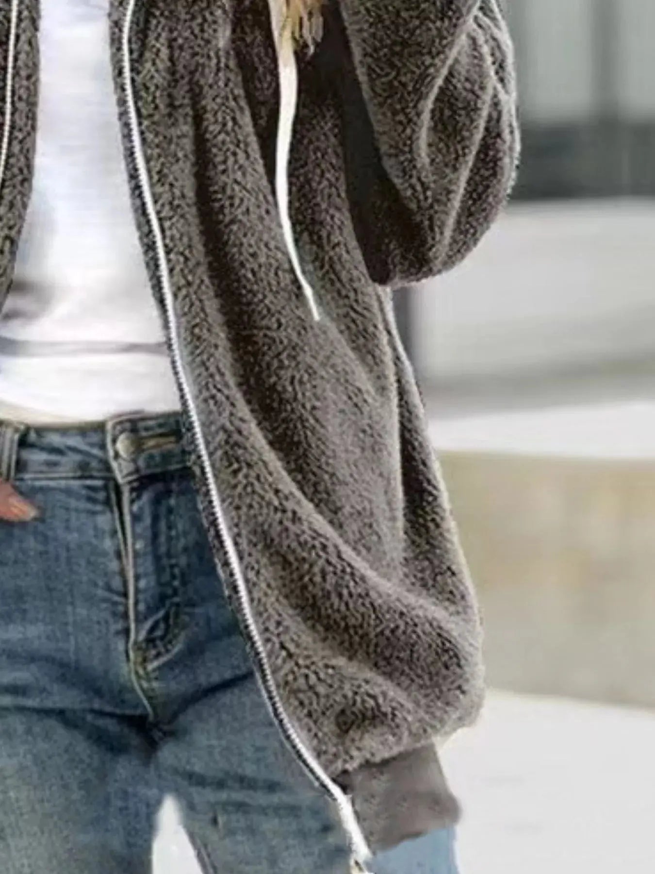 Full Size Cozy Fleece Zip-Up Hooded Jacket  Style Ratio