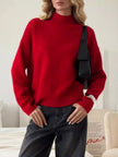Mock Neck Dropped Shoulder Sweater  Style Ratio