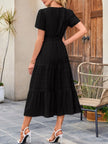 Tiered Notched Short Sleeve Dress  Style Ratio