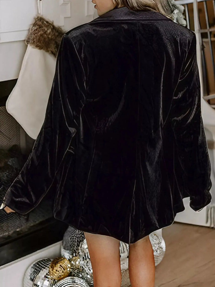 Velvet Lapel Collar Button Up Blazer  Style Ratio