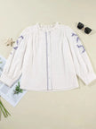 Frill Floral Embroidered Sleeve Blouse  Style Ratio