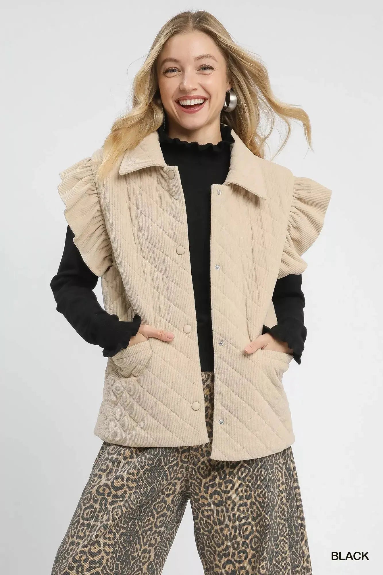 Umgee Ruffle Mock Neck Puff Sleeve Sweater  Style Ratio