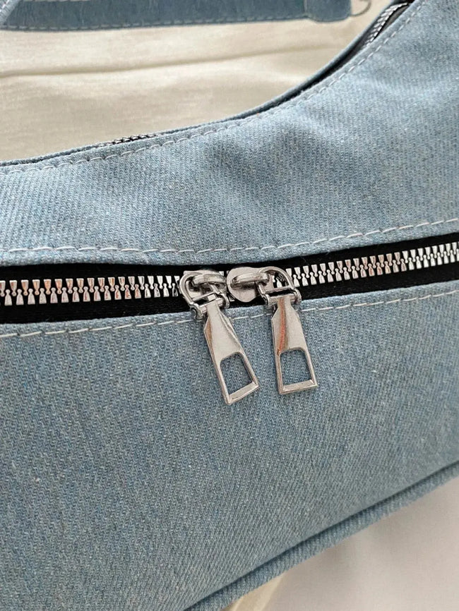 Denim Shoulder Bag with Zip  Style Ratio