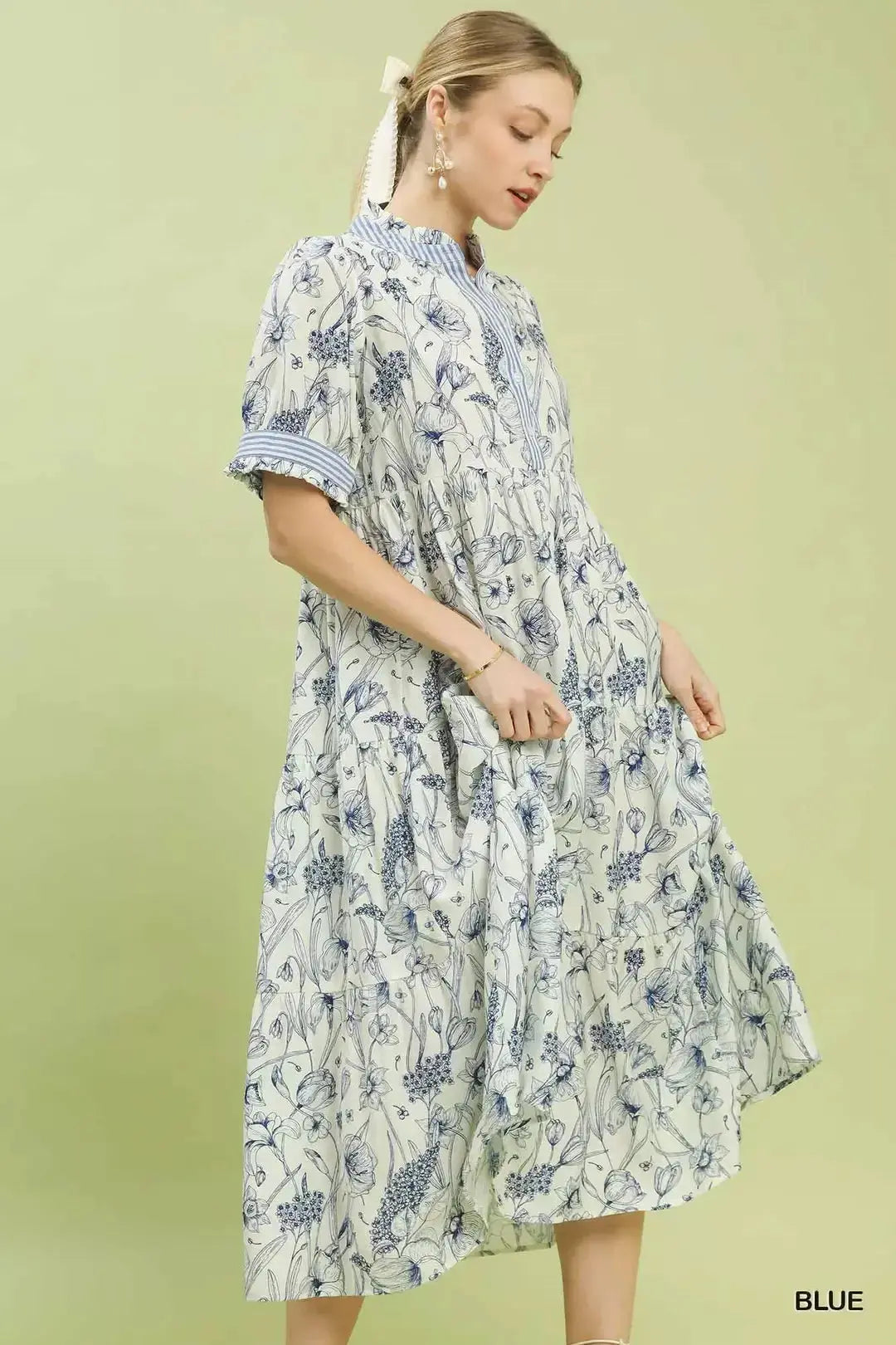 Umgee Floral Tiered Midi Dress with Ruffle Trim  Style Ratio