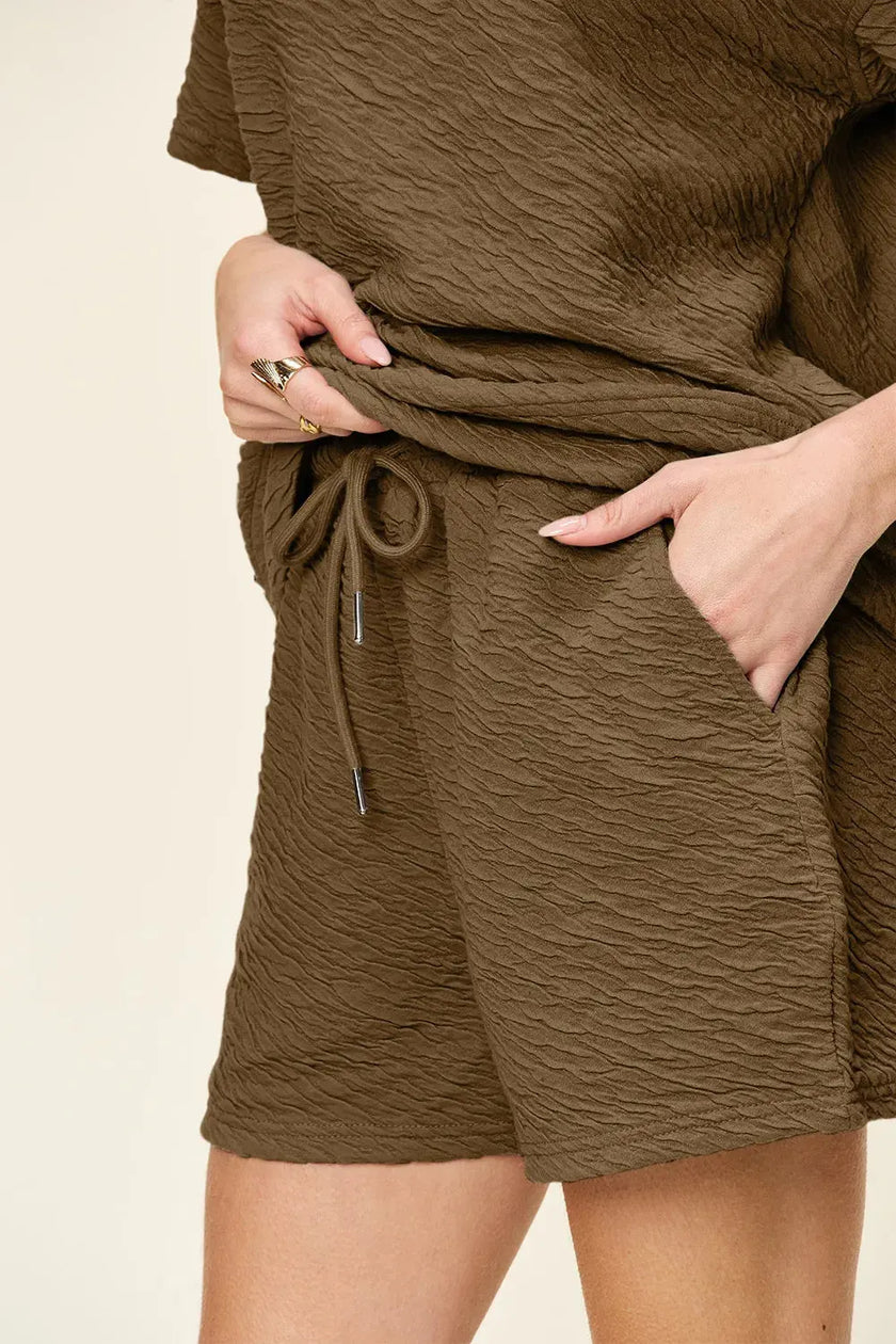 Double Take Short Sleeve Shirt and Drawstring Shorts Set  Style Ratio