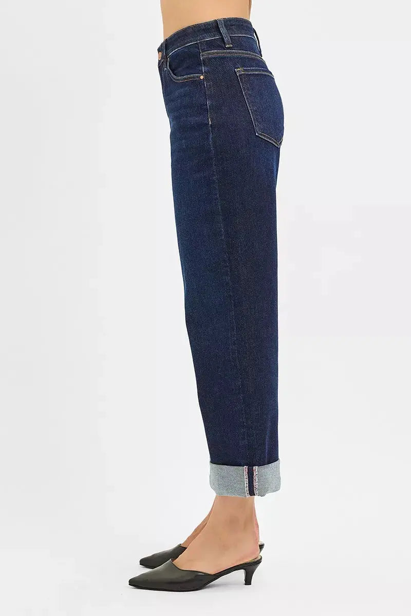 RISEN Mid Rise Fit Ankle Wide Roll Up Jeans  Style Ratio