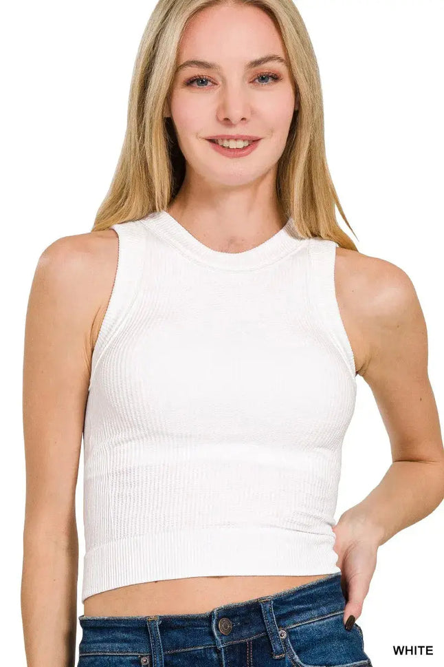 Zenana Built In Bra Seamless Crop Tank Top  Style Ratio
