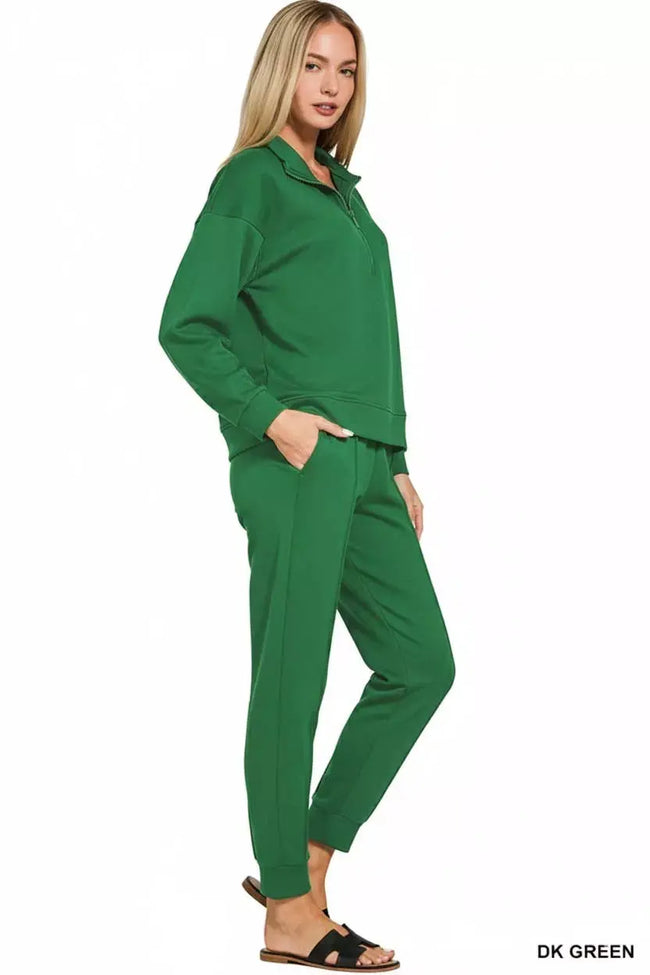 Zenana Scuba Half Zip Pullover and Jogger Set  Style Ratio