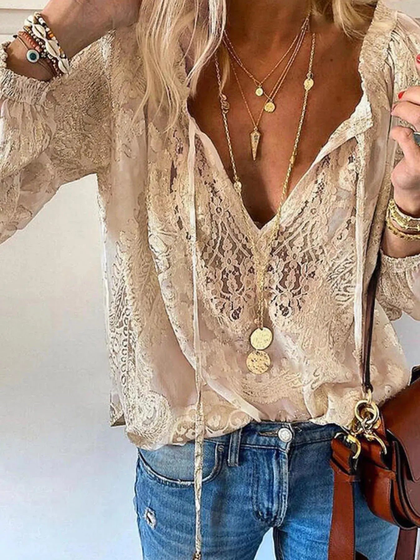 Lace Tie-Neck Blouse  Style Ratio