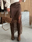 Lace Trim Satin Midi Skirt  Style Ratio