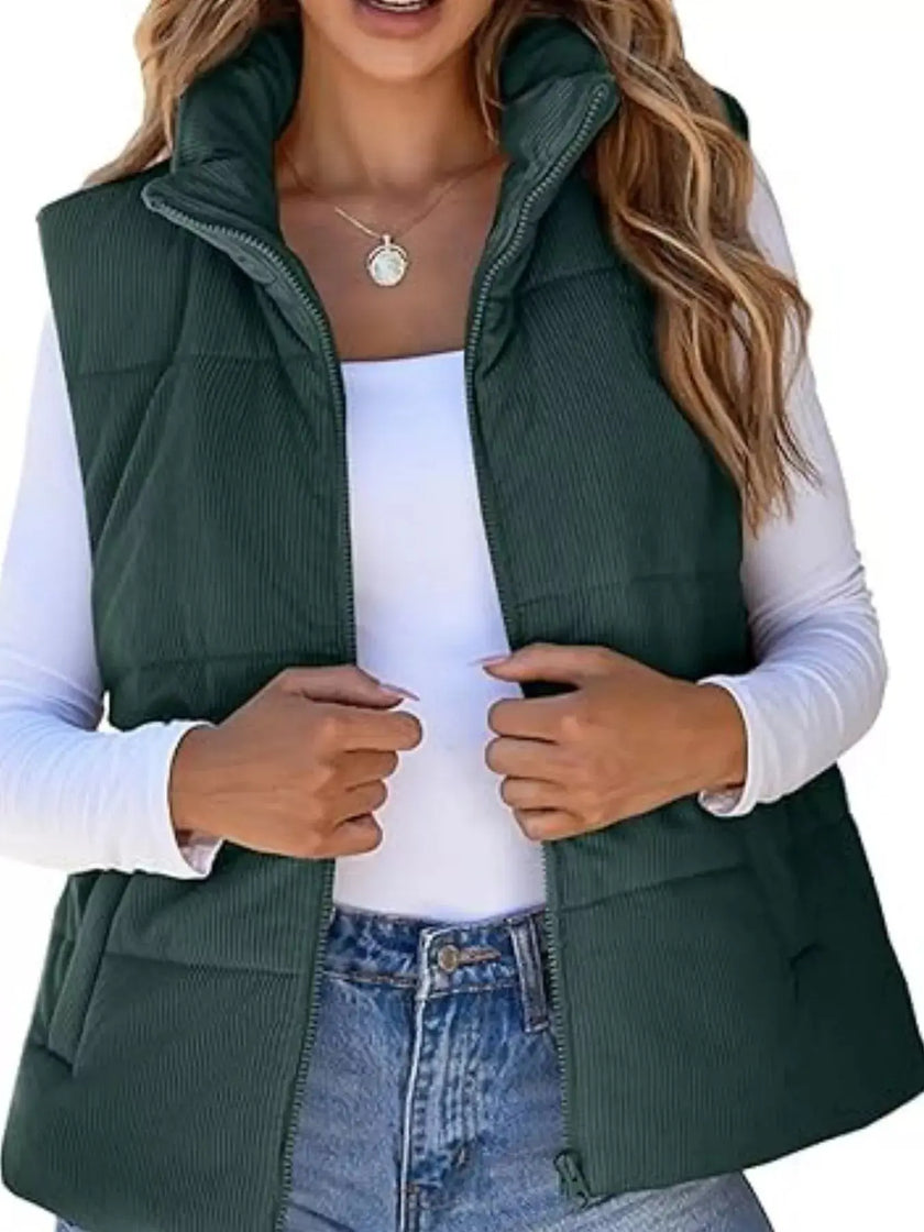 Corduroy Zip Up Vest Coat  Style Ratio