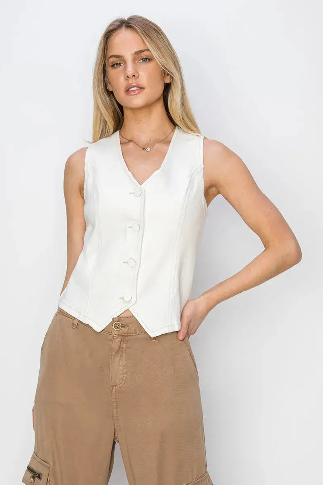 RISEN V Neck Button Down Vest  Style Ratio