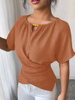 Beaded Neckline Short Sleeve Blouse  Style Ratio