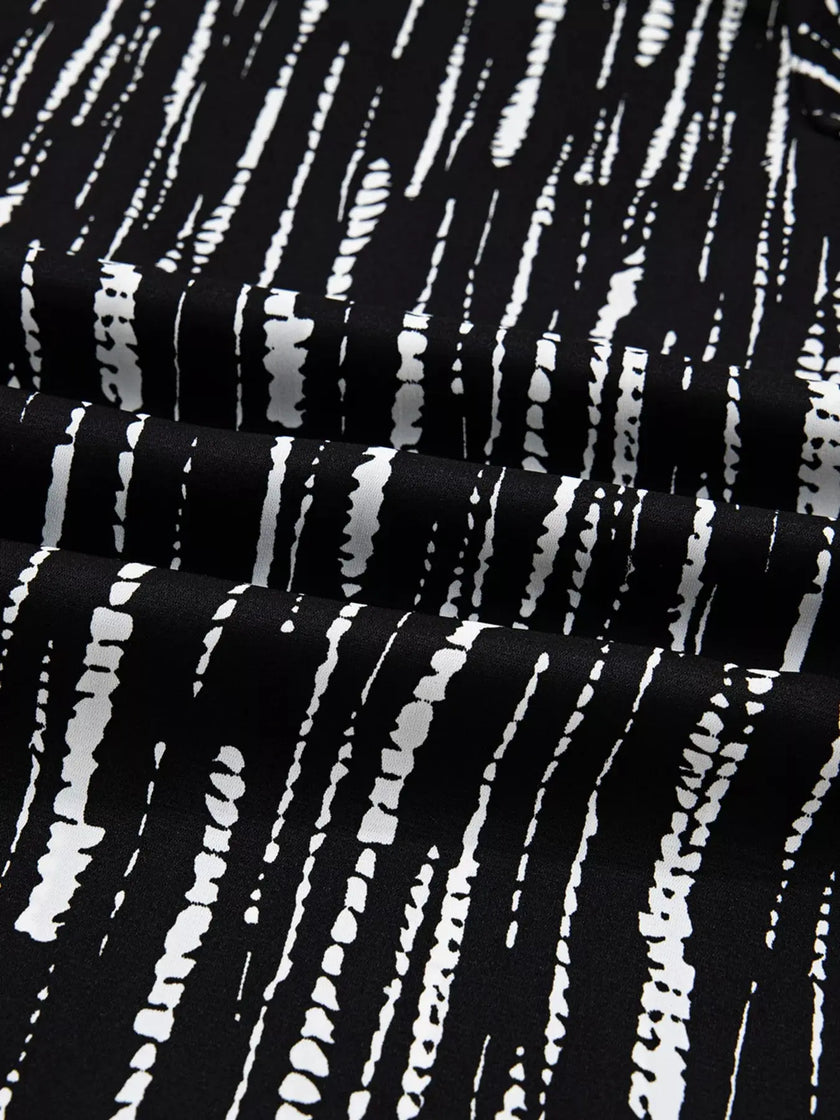 Abstract Printed Notched Long Sleeve Blouse  Style Ratio