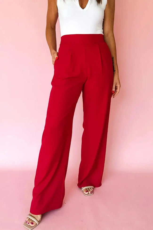 Pleated Detail Pull On High Elastic Waist Loose Straight Pants  Style Ratio