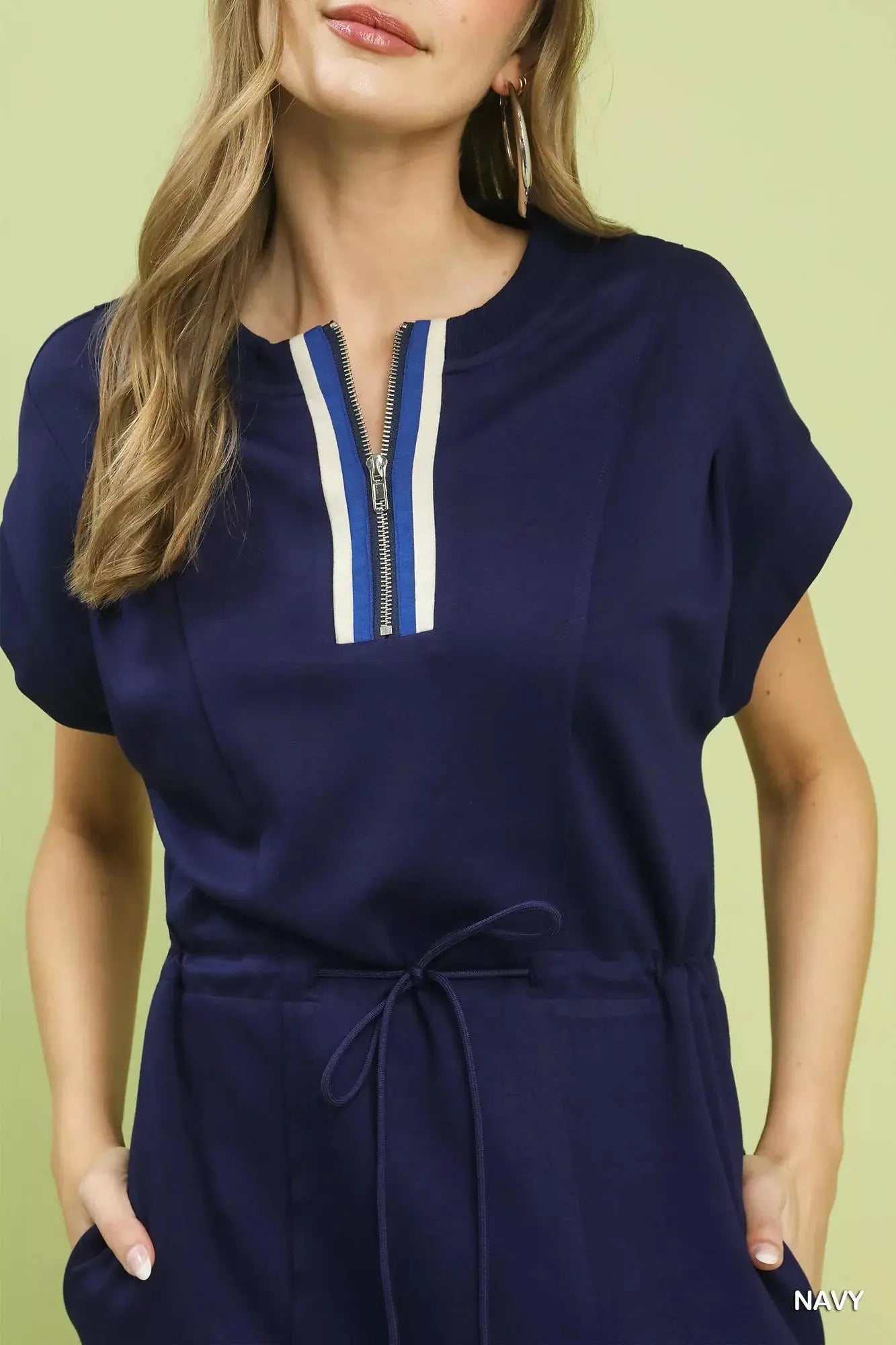 Umgee Knit Zip Front Drawstring Dress  Style Ratio
