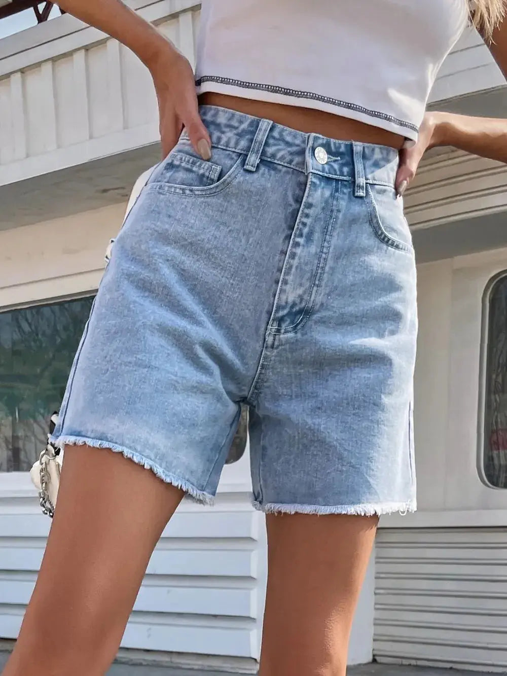 Raw Hem High Waist Denim Shorts  Style Ratio