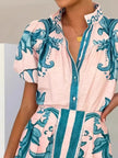 Printed Puff Sleeve Top and Skirt Set  Style Ratio