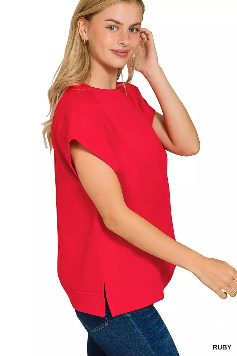 Zenana Textured Knit Jacquard Short Sleeve Top  Style Ratio